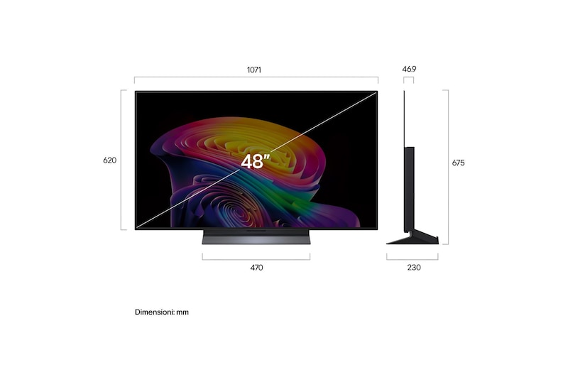 Immagine dimensioni TV OLED48C66LB 2026